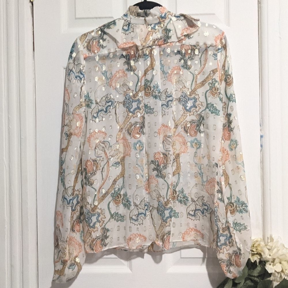 Chloe Floral Printed Blouse in Silk Lurex - Picture 13 of 16